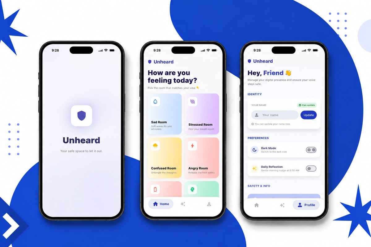 Unheard mental wellness mobile app UI design