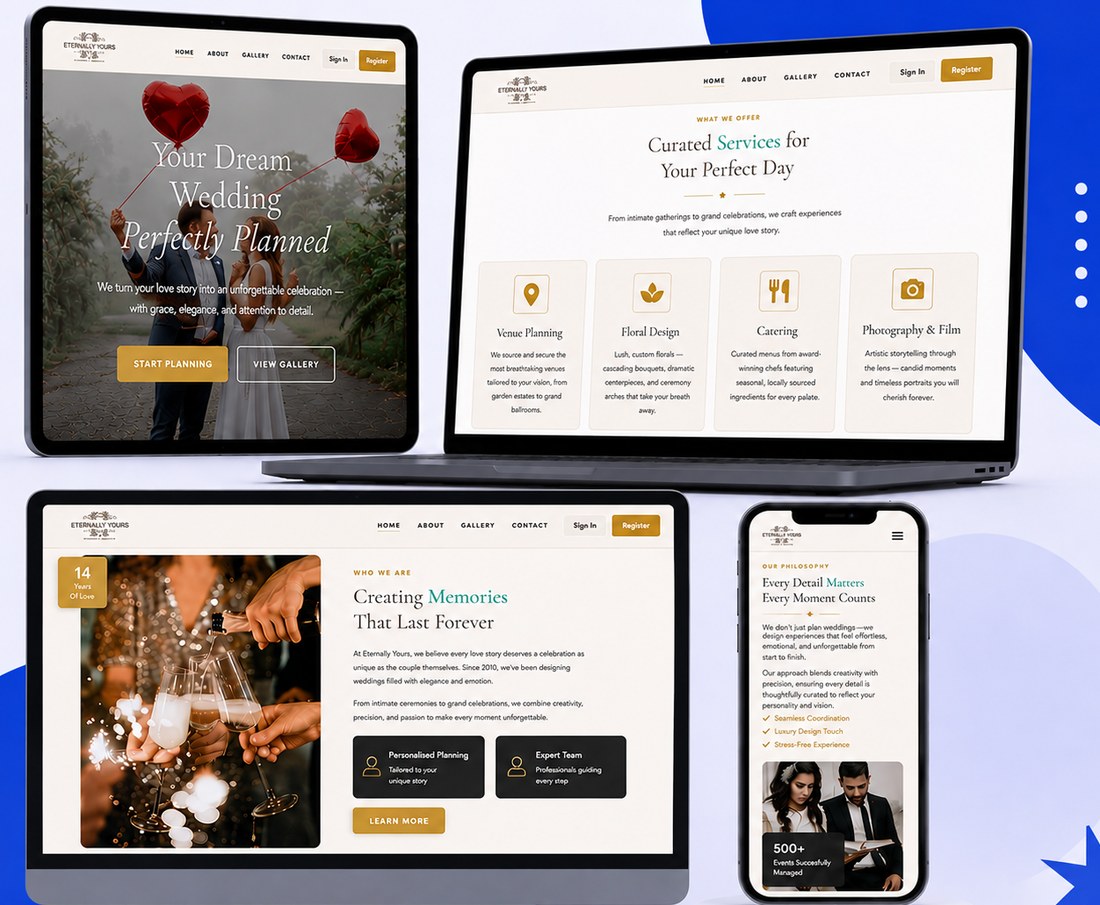 Eternally Yours wedding planning website UI design